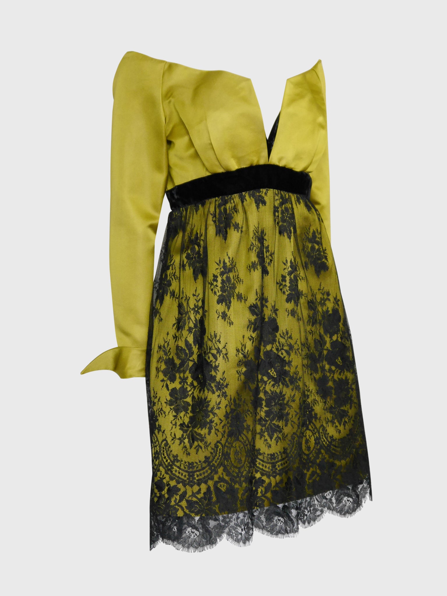 CHRISTIAN LACROIX Fall 1991 Vintage Chartreuse Cocktail Evening Dress Size L