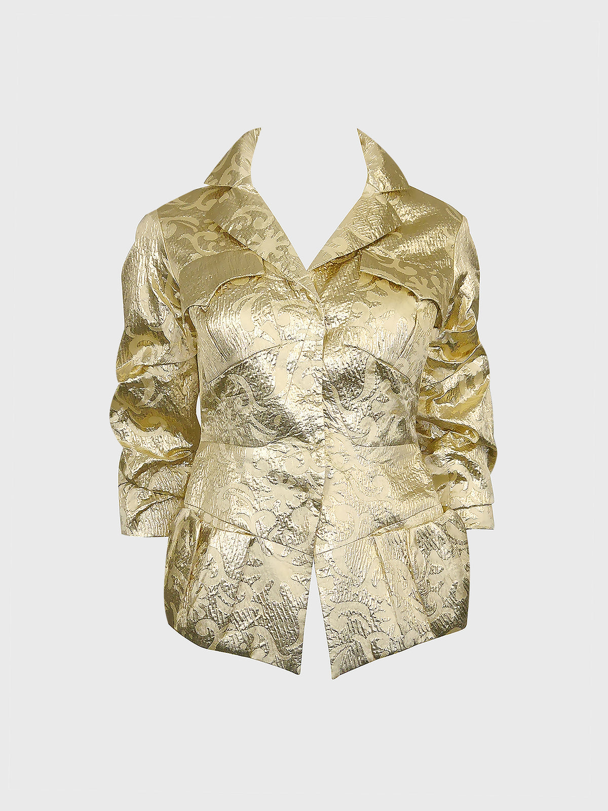 CHRISTIAN LACROIX Fall 1999 Vintage Gold Metallic Silk Brocade Evening Jacket Size XS