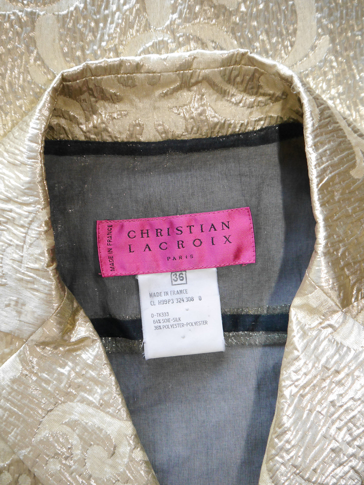 CHRISTIAN LACROIX Fall 1999 Vintage Gold Metallic Silk Brocade Evening Jacket Size XS