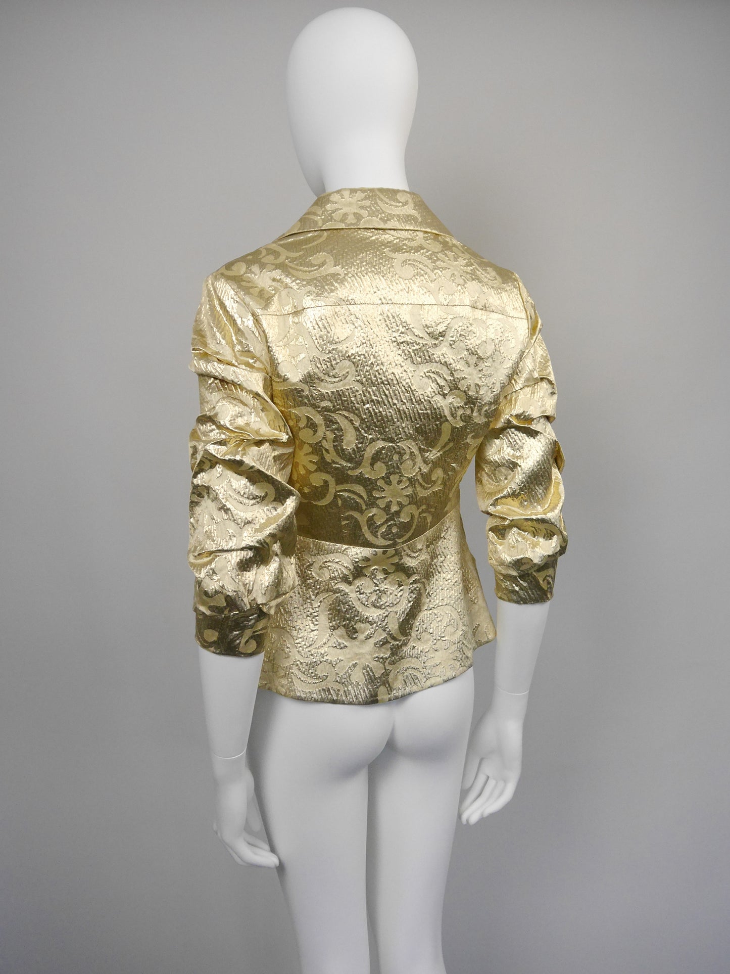 CHRISTIAN LACROIX Fall 1999 Vintage Sculptural Metallic Gold Brocade Evening Jacket Size XS