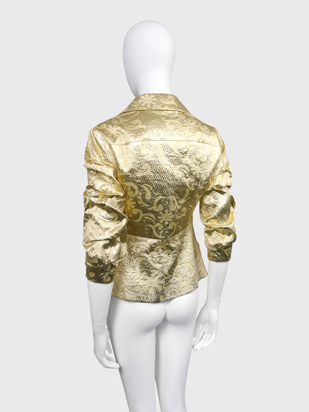 CHRISTIAN LACROIX Fall 1999 Vintage Gold Metallic Silk Brocade Evening Jacket Size XS