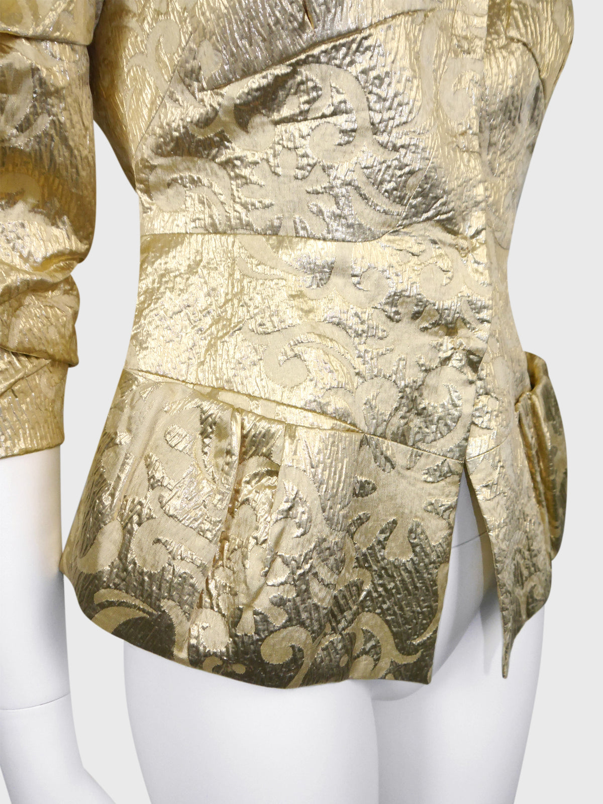 CHRISTIAN LACROIX Fall 1999 Vintage Gold Metallic Silk Brocade Evening Jacket Size XS