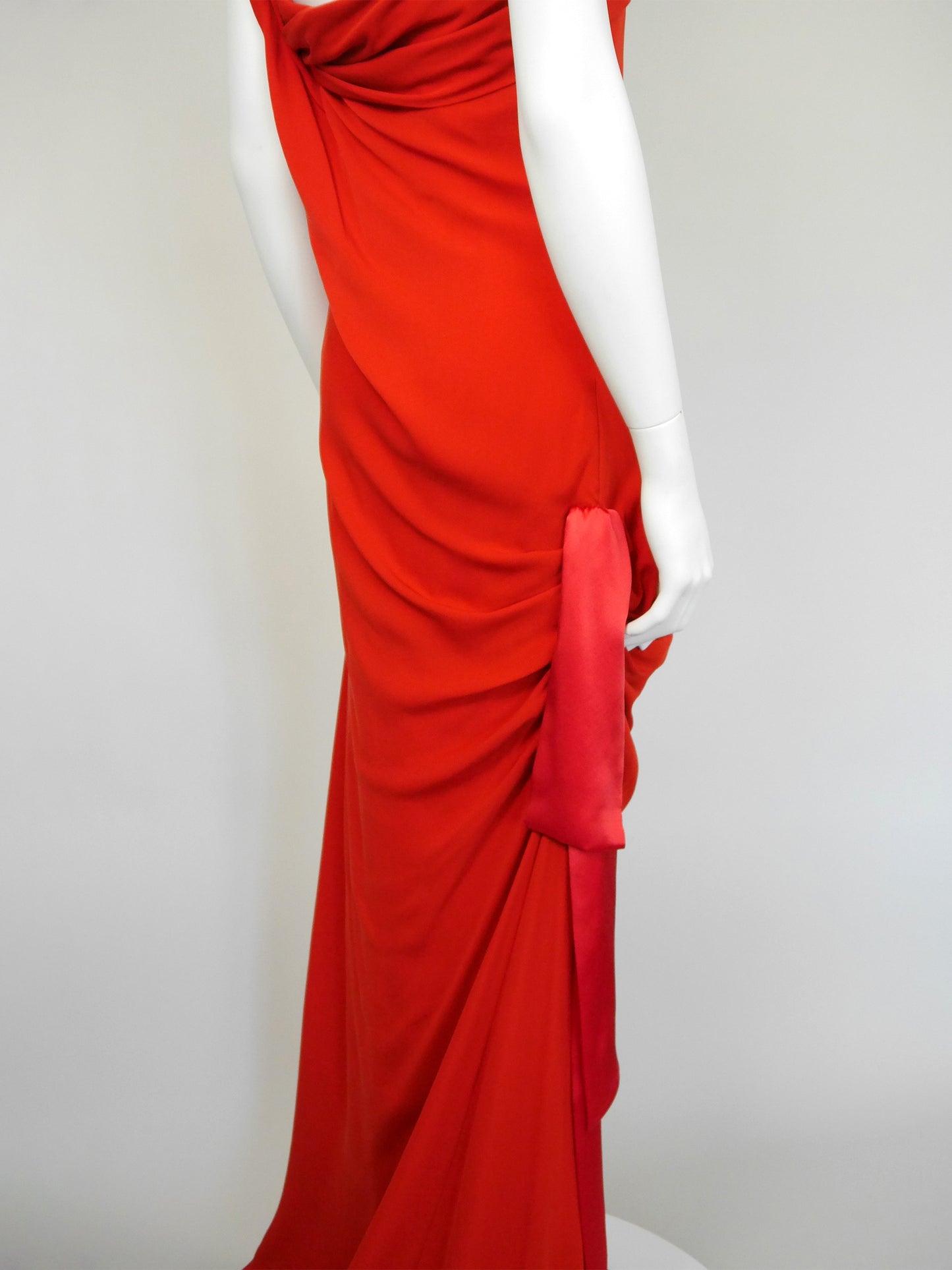 CHRISTIAN LACROIX Fall 2008 Vintage Draped Red Silk Maxi Evening Gown NWT Size M