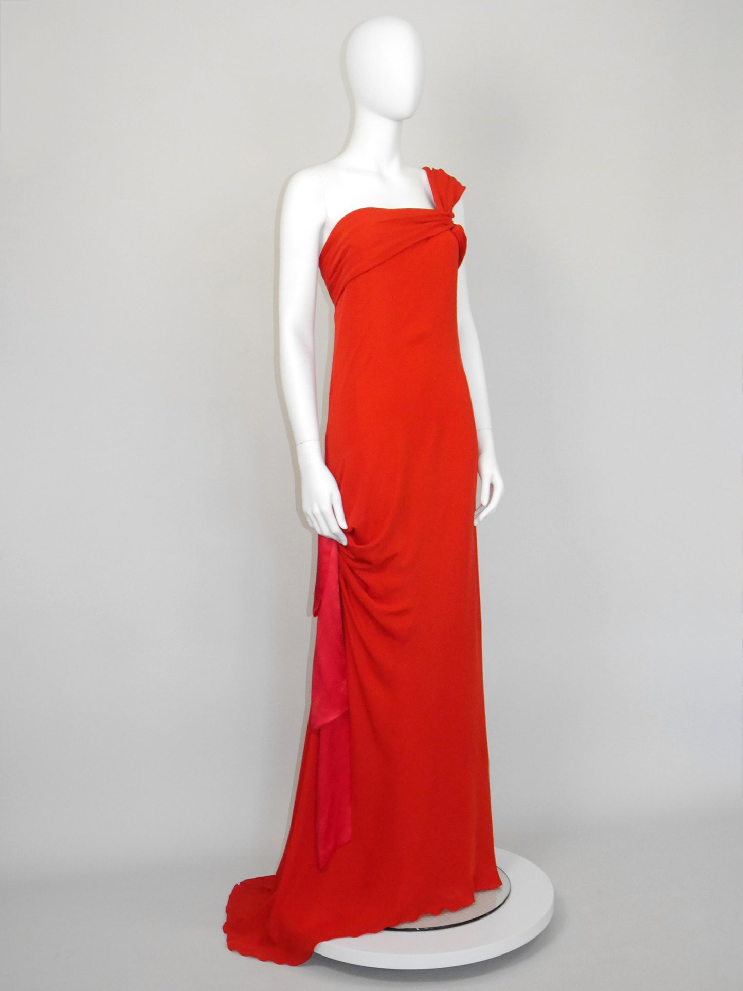 CHRISTIAN LACROIX Fall 2008 Vintage Draped Red Silk Maxi Evening Gown NWT Size M