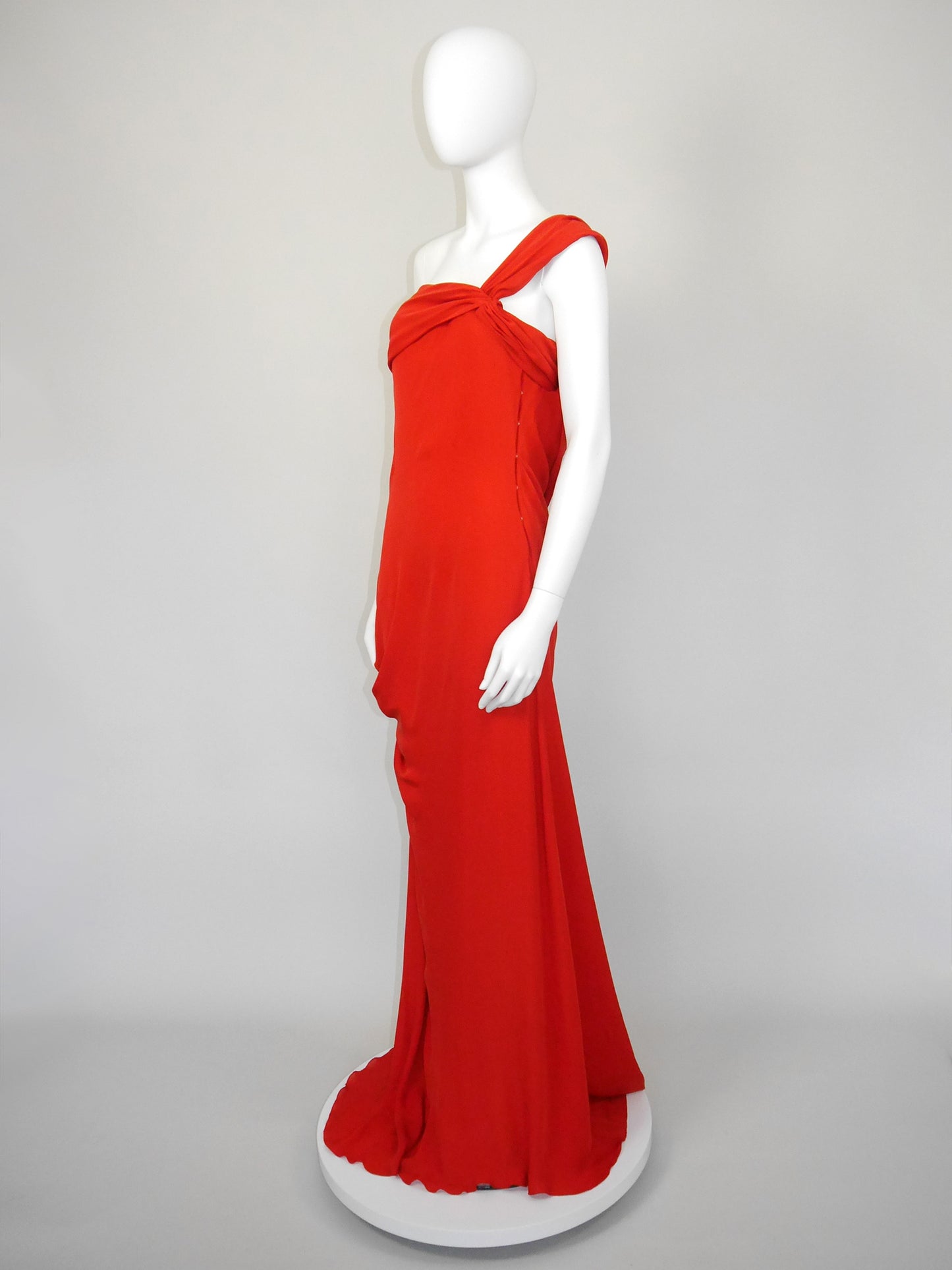 CHRISTIAN LACROIX Fall 2008 Vintage Draped Red Silk Maxi Evening Gown NWT Size M