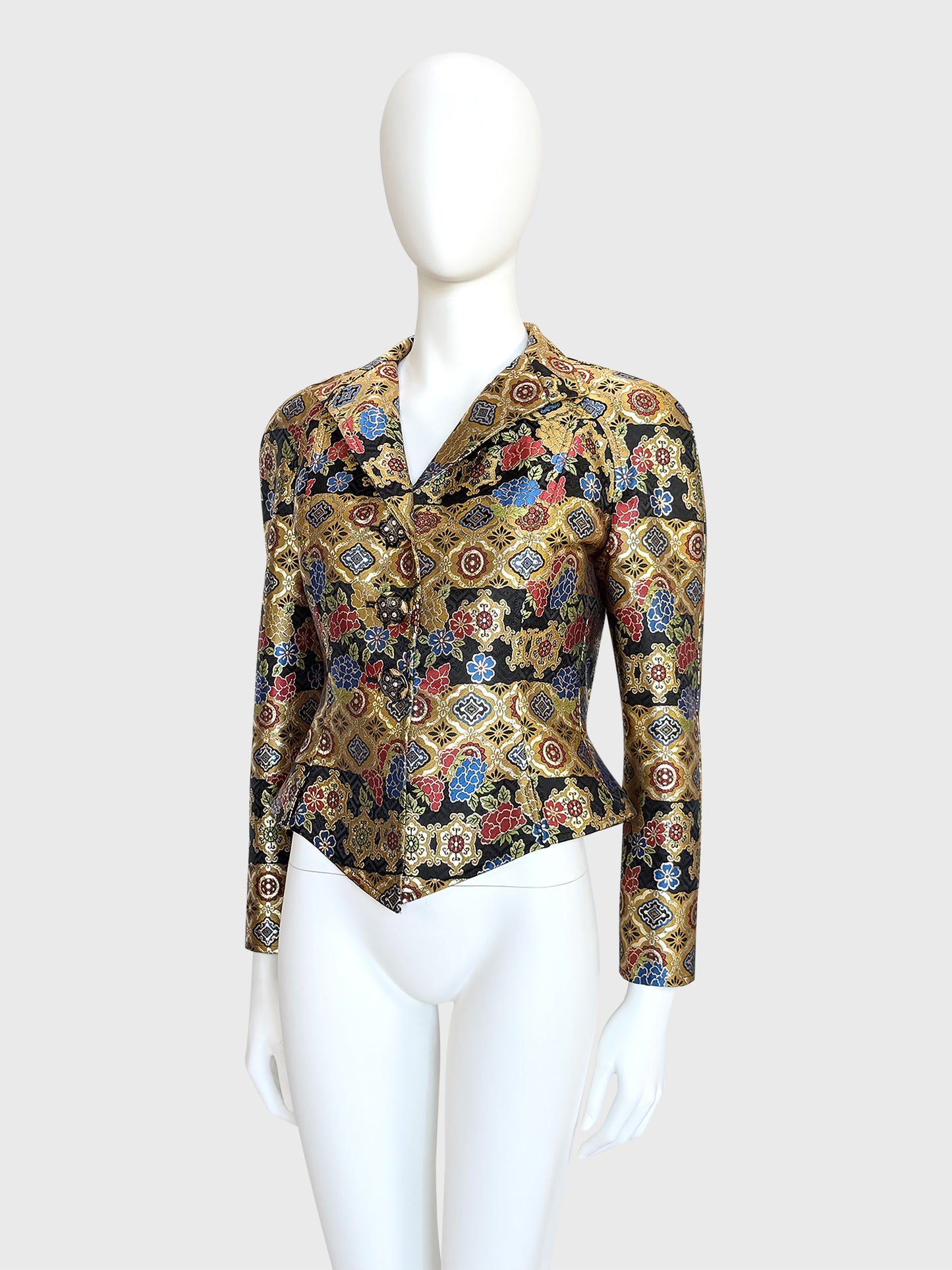 CHRISTIAN LACROIX 1990s Vintage Metallic Gold Brocade Evening Jacket Size M
