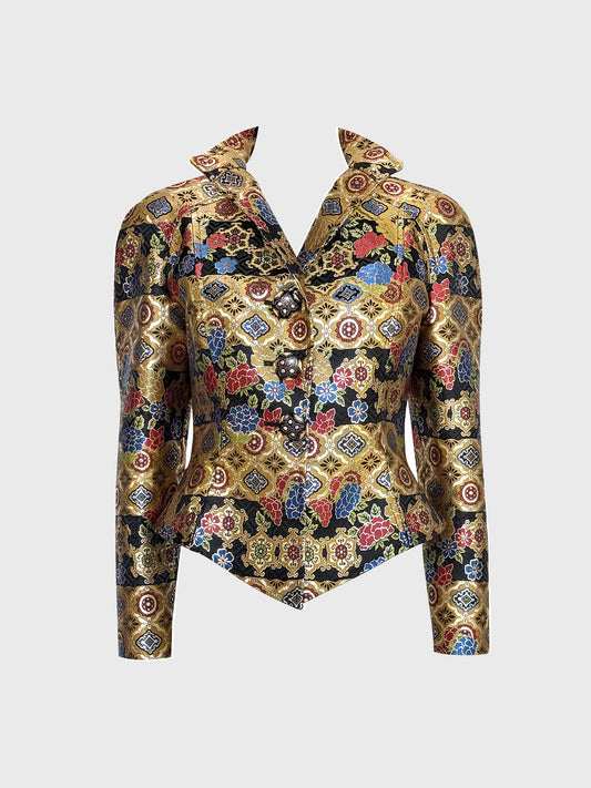 CHRISTIAN LACROIX 1990s Vintage Metallic Gold Brocade Evening Jacket