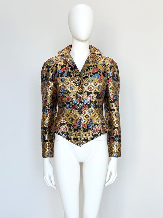 CHRISTIAN LACROIX 1990s Vintage Metallic Gold Brocade Evening Jacket Size M