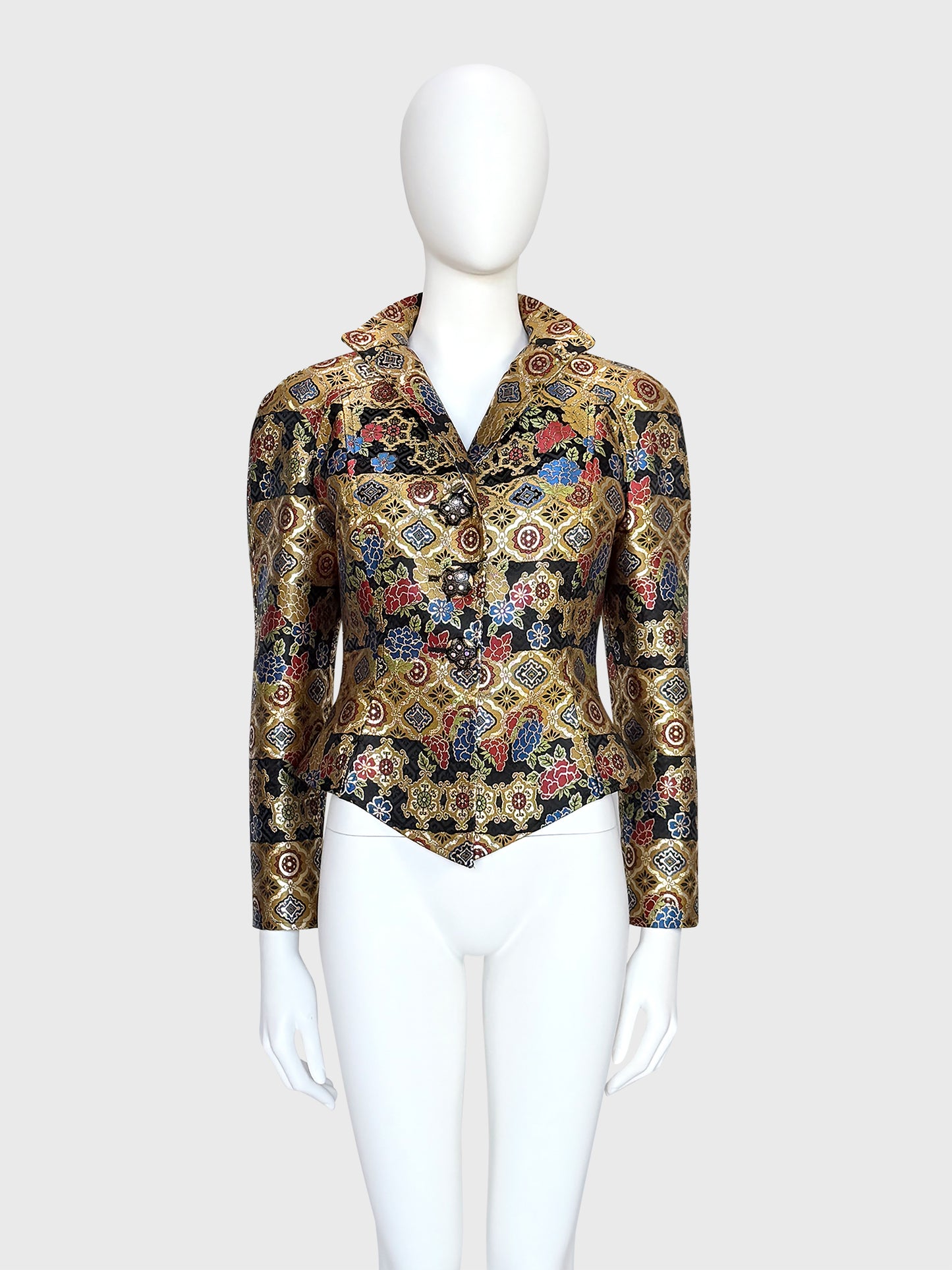 CHRISTIAN LACROIX 1990s Vintage Metallic Gold Brocade Evening Jacket Size M