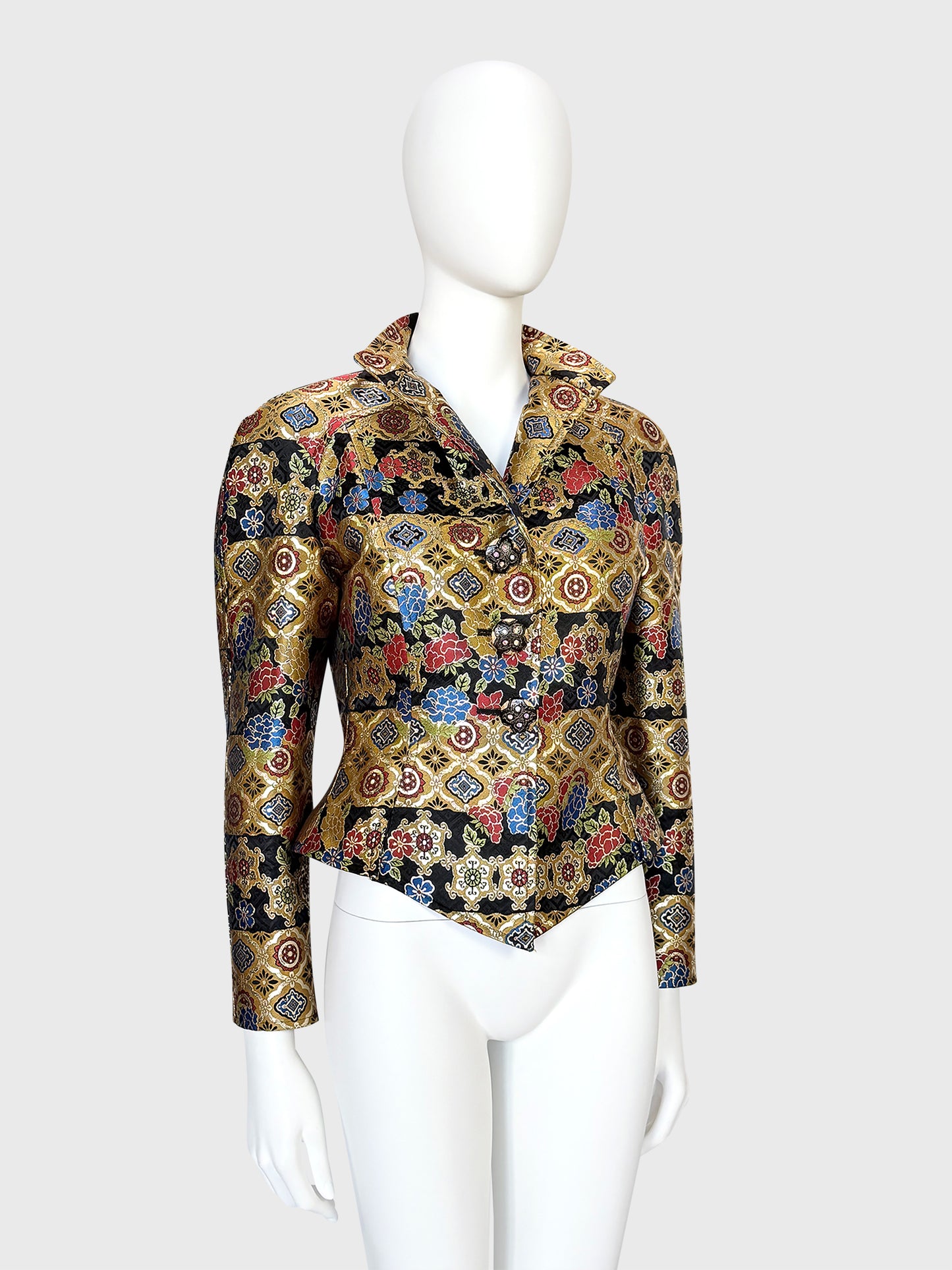 CHRISTIAN LACROIX 1990s Vintage Metallic Gold Brocade Evening Jacket Size M