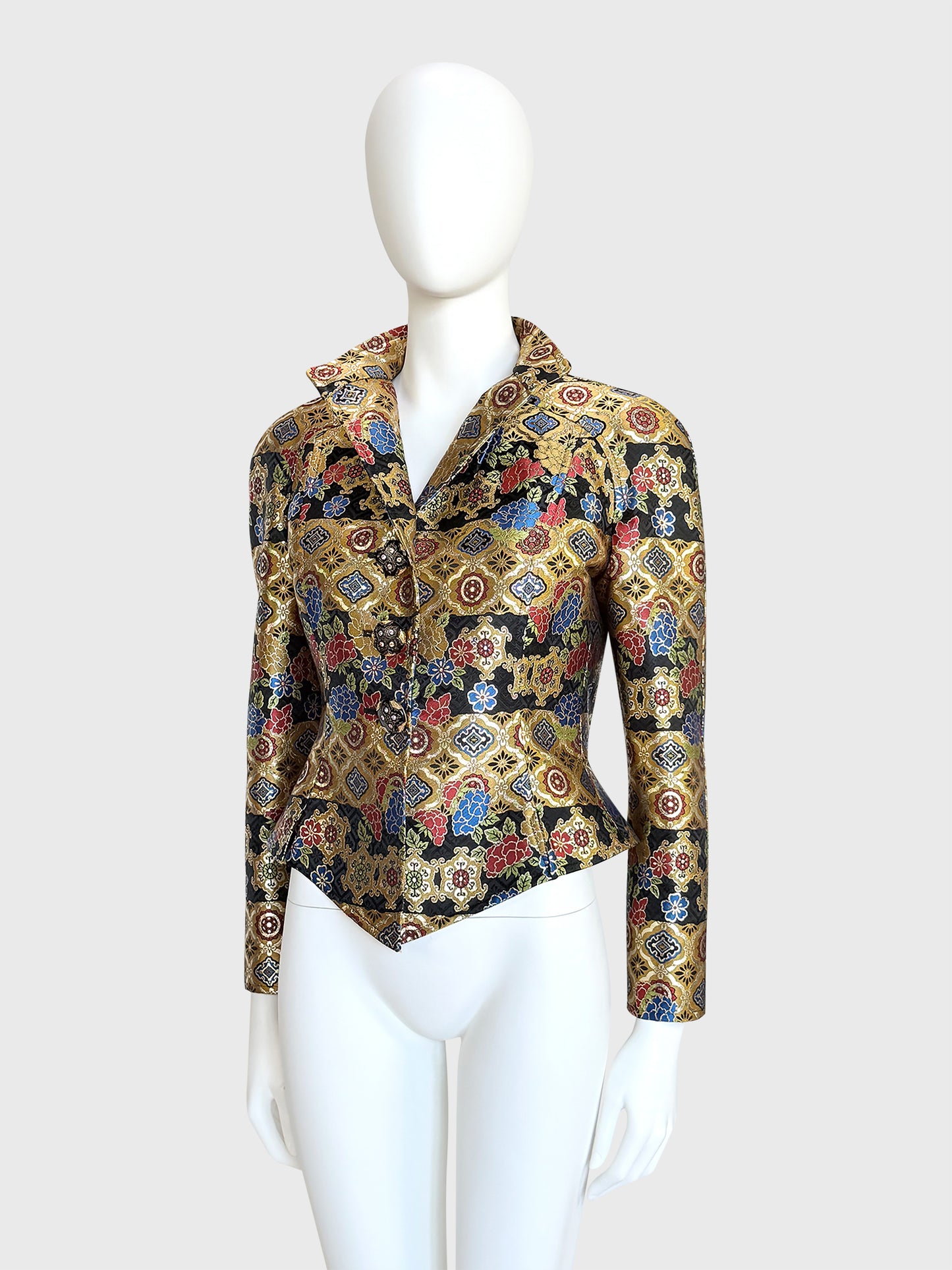 CHRISTIAN LACROIX 1990s Vintage Metallic Gold Brocade Evening Jacket Size M