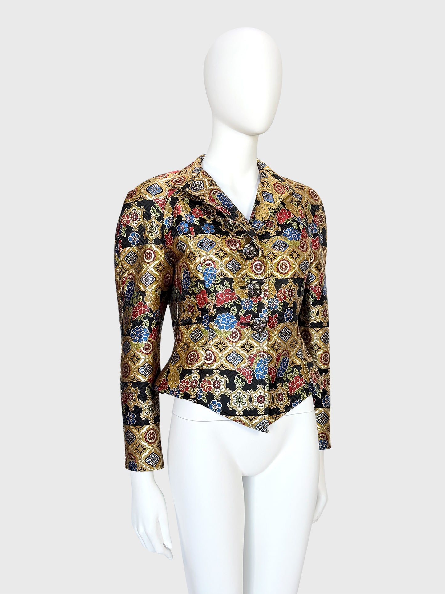 CHRISTIAN LACROIX 1990s Vintage Metallic Gold Brocade Evening Jacket Size M