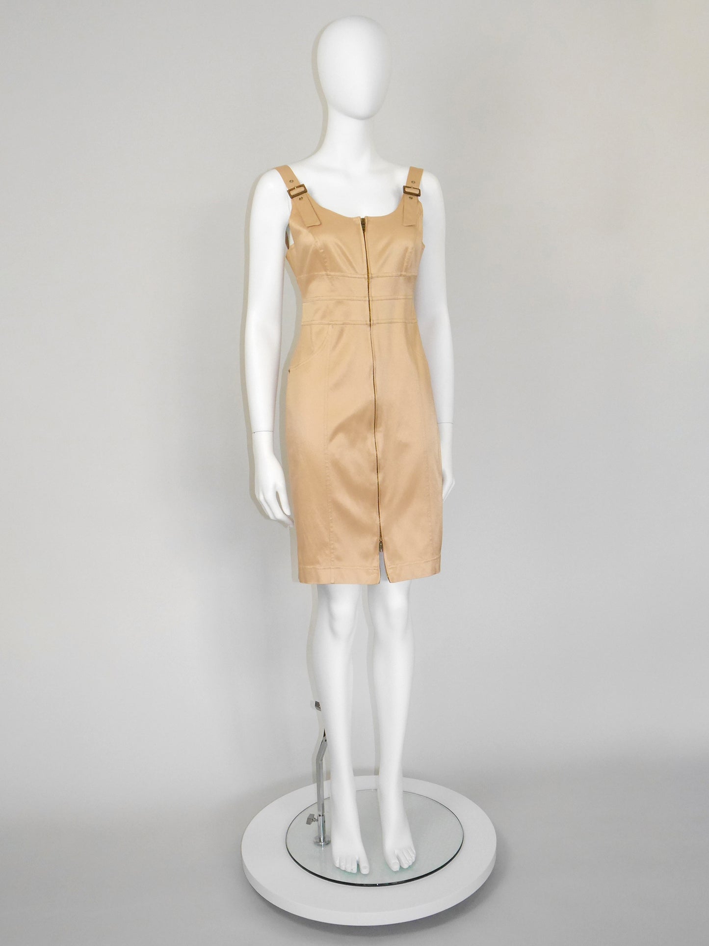 CLAUDE MONTANA 1990s Vintage Gold Mini Dress & Cropped Jacket w/ Belt Suit Size S