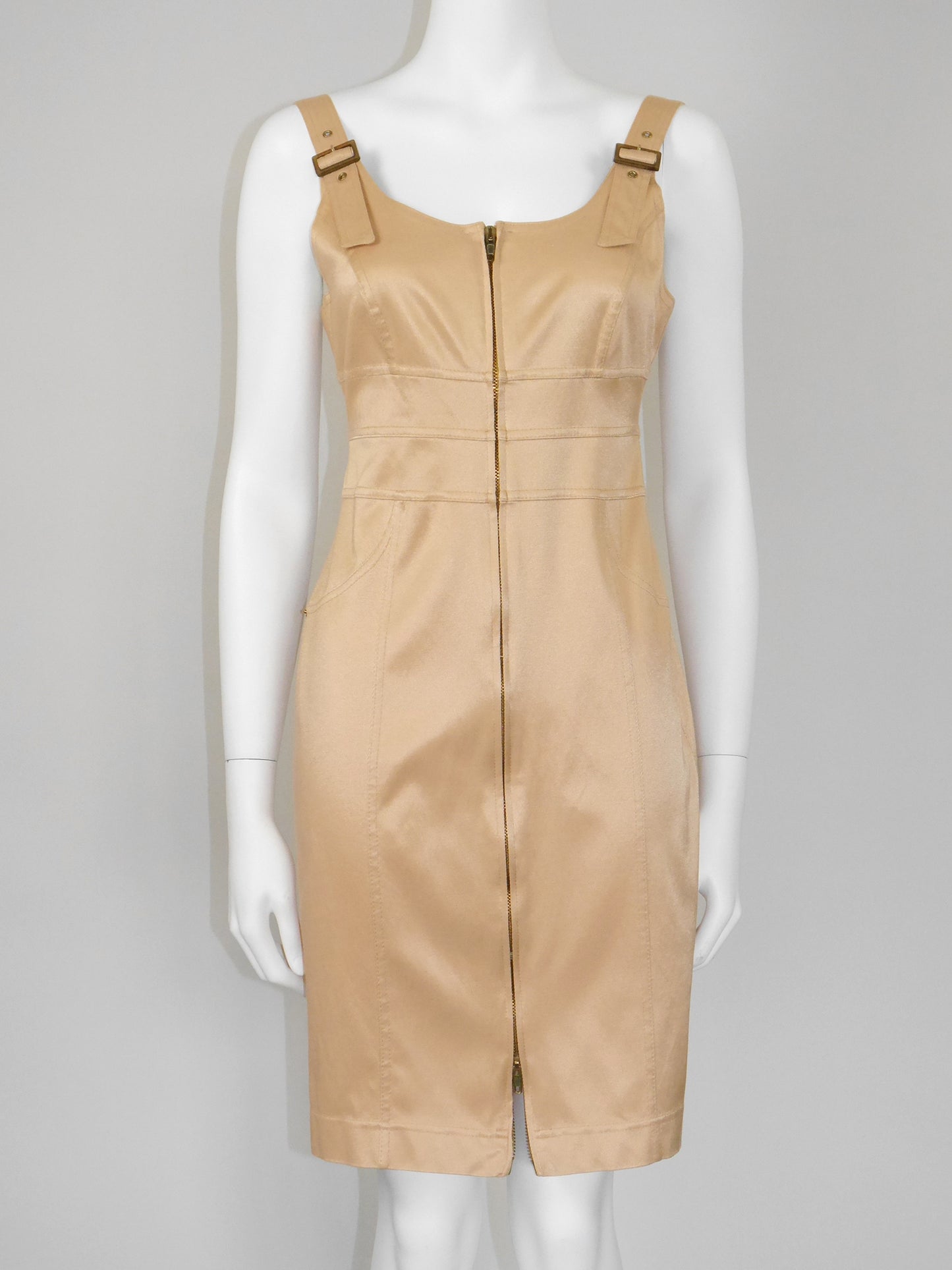 CLAUDE MONTANA 1990s Vintage Gold Mini Dress & Cropped Jacket w/ Belt Suit Size S