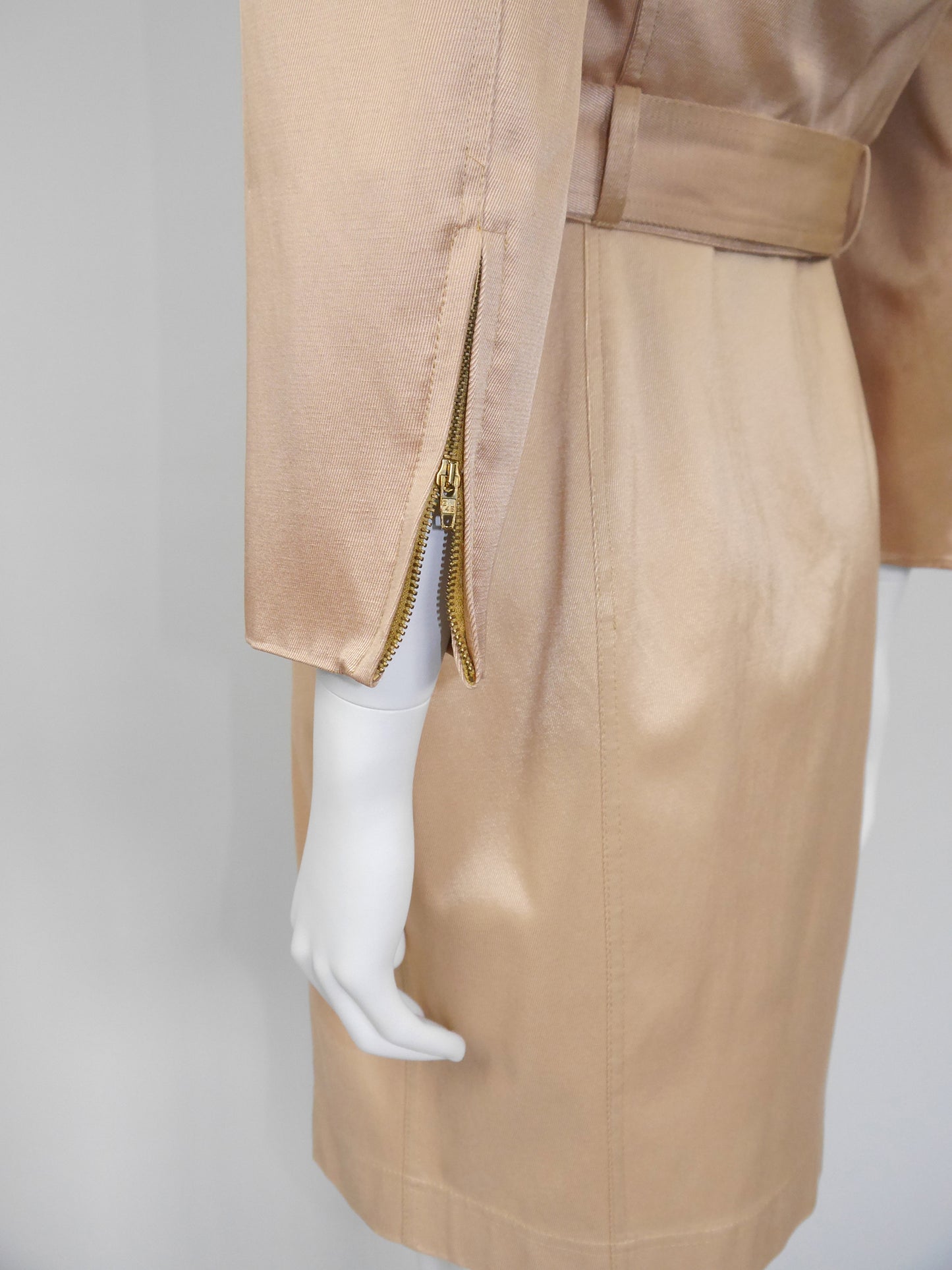 CLAUDE MONTANA 1990s Vintage Gold Mini Dress & Cropped Jacket w/ Belt Suit Size S