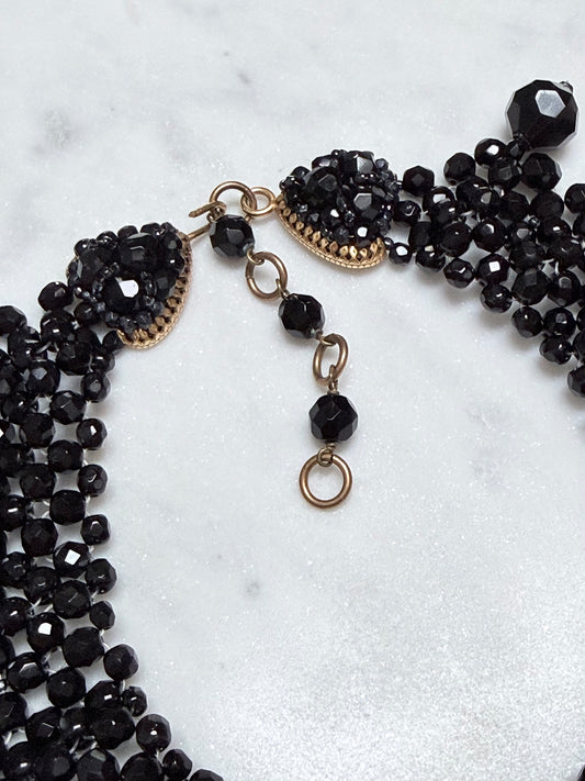 COPPOLA E TOPPO 1960s Vintage Jet Black Beaded Choker Necklace Statement Jewelry