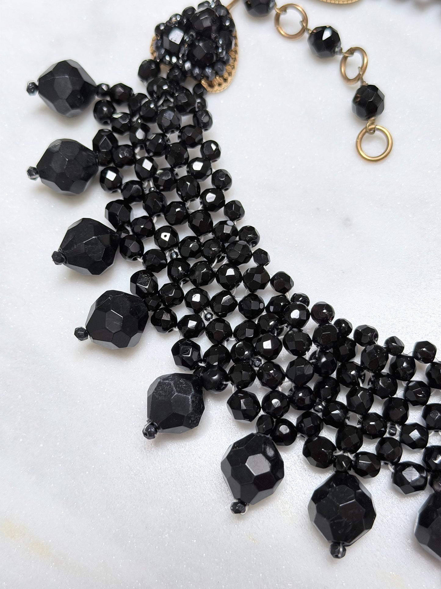 COPPOLA E TOPPO 1960s Vintage Jet Black Beaded Choker Necklace Statement Jewelry