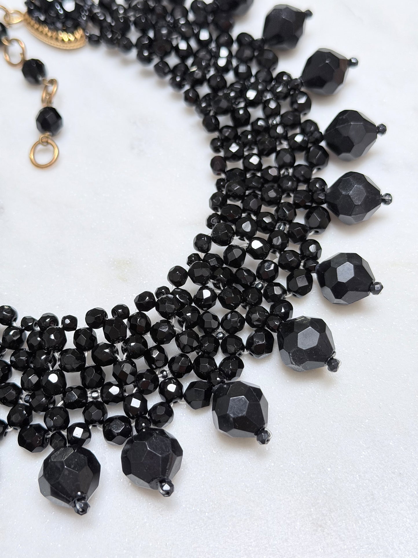 COPPOLA E TOPPO 1960s Vintage Jet Black Beaded Choker Necklace Statement Jewelry
