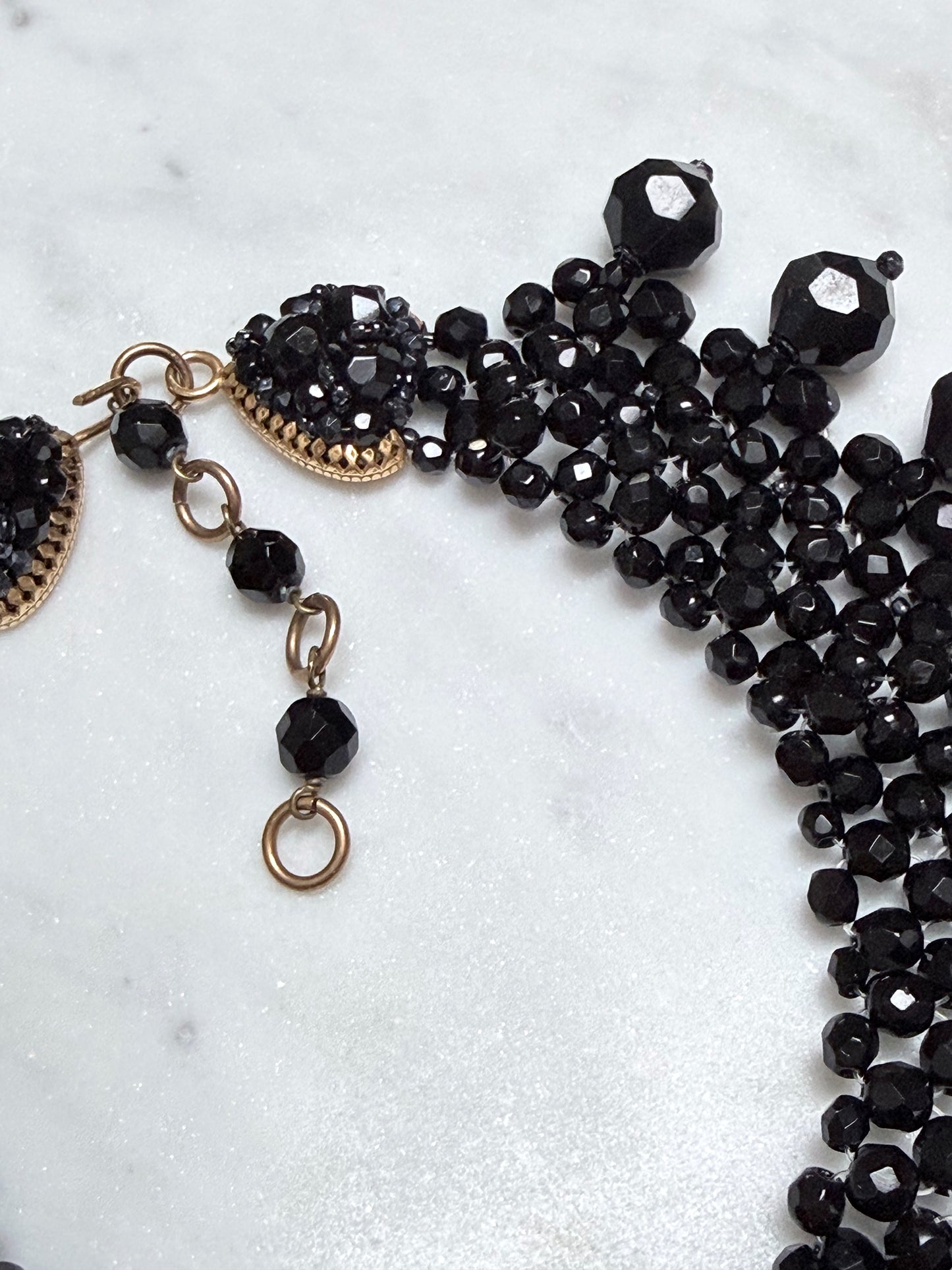 COPPOLA E TOPPO 1960s Vintage Jet Black Beaded Choker Necklace Statement Jewelry