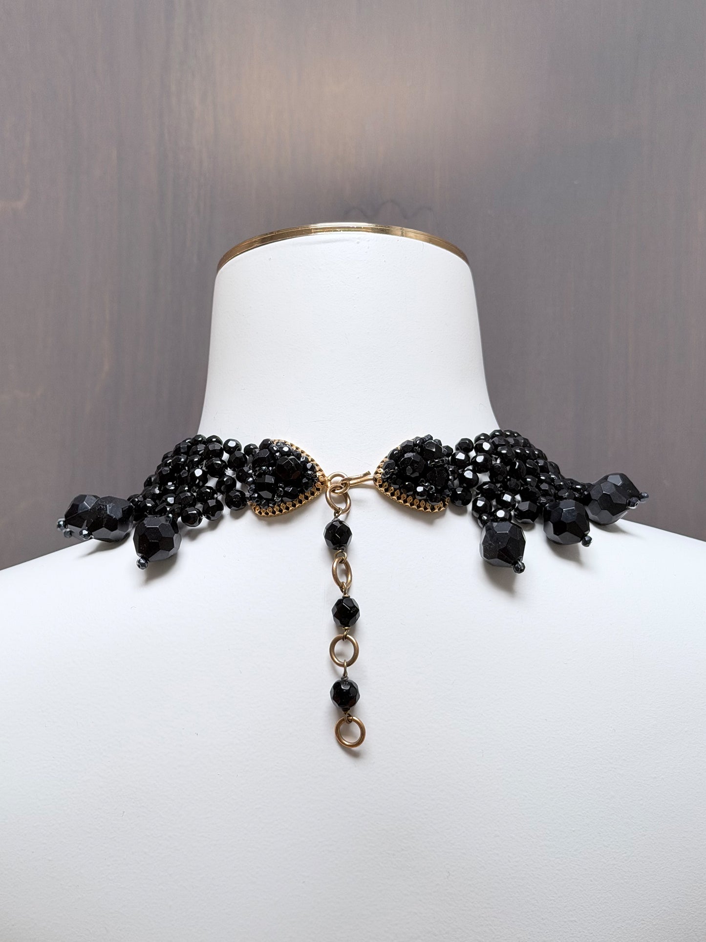 COPPOLA E TOPPO 1960s Vintage Jet Black Beaded Choker Necklace Statement Jewelry
