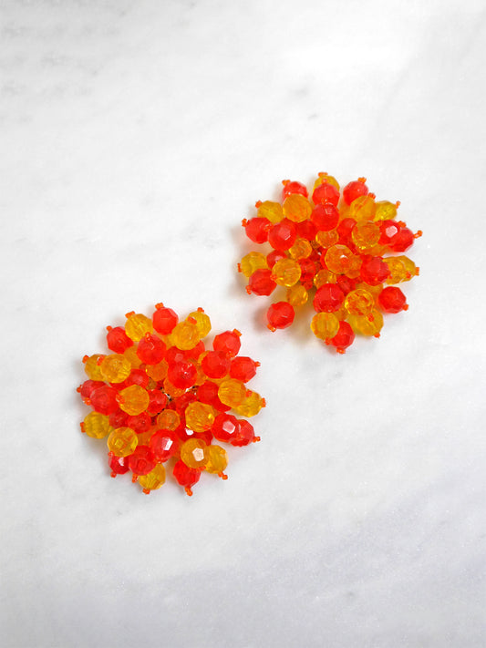 COPPOLA E TOPPO 1960s Vintage Massive Oversized Beaded Clip-On Earrings