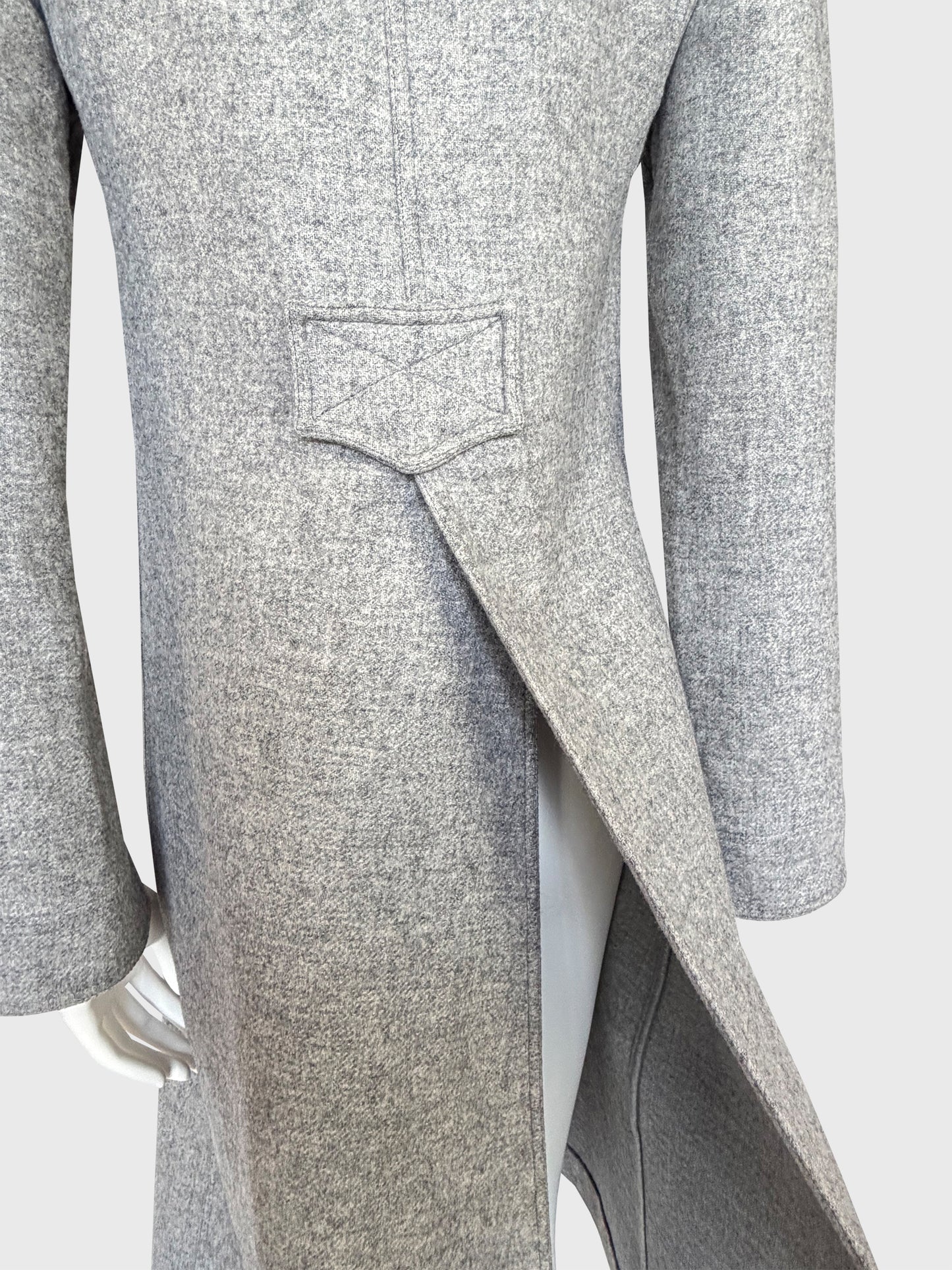 COURRÈGES 1970s Vintage Grey Wool Coat w/ Flap Pockets & High Back Vent Size XS-S