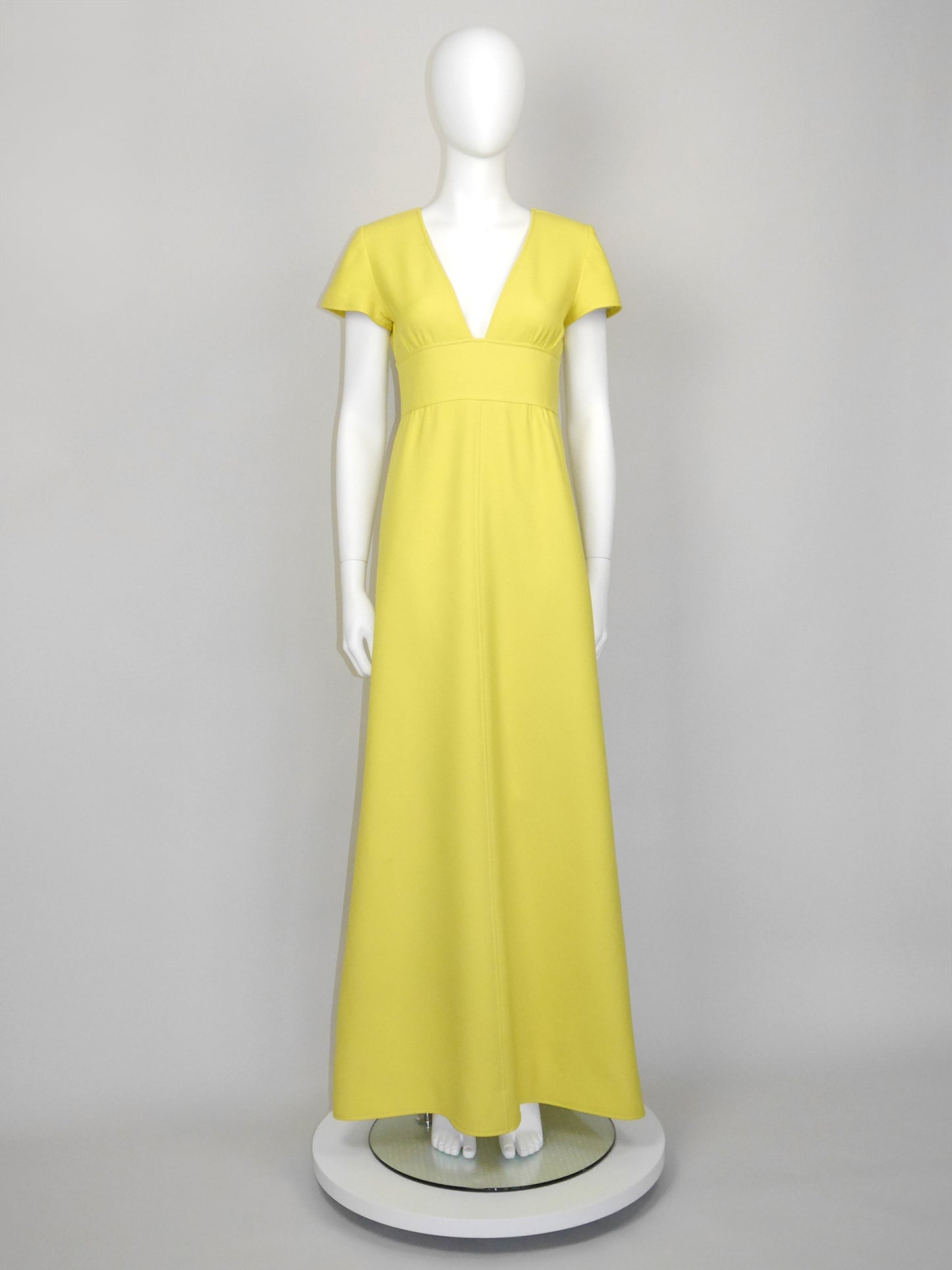 COURRÈGES Couture Future 1960s 1970s Vintage Yellow Maxi Dress Size XS-S