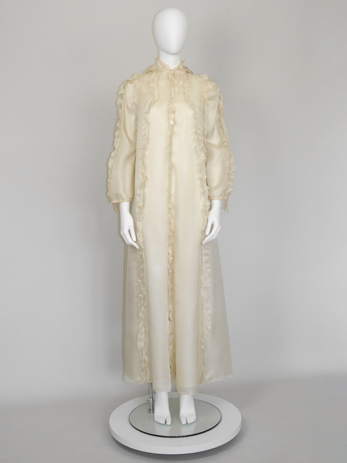 COURRÈGES Fall 1976 Documented Vintage Silk Organza Hooded Maxi Evening Coat Size XS