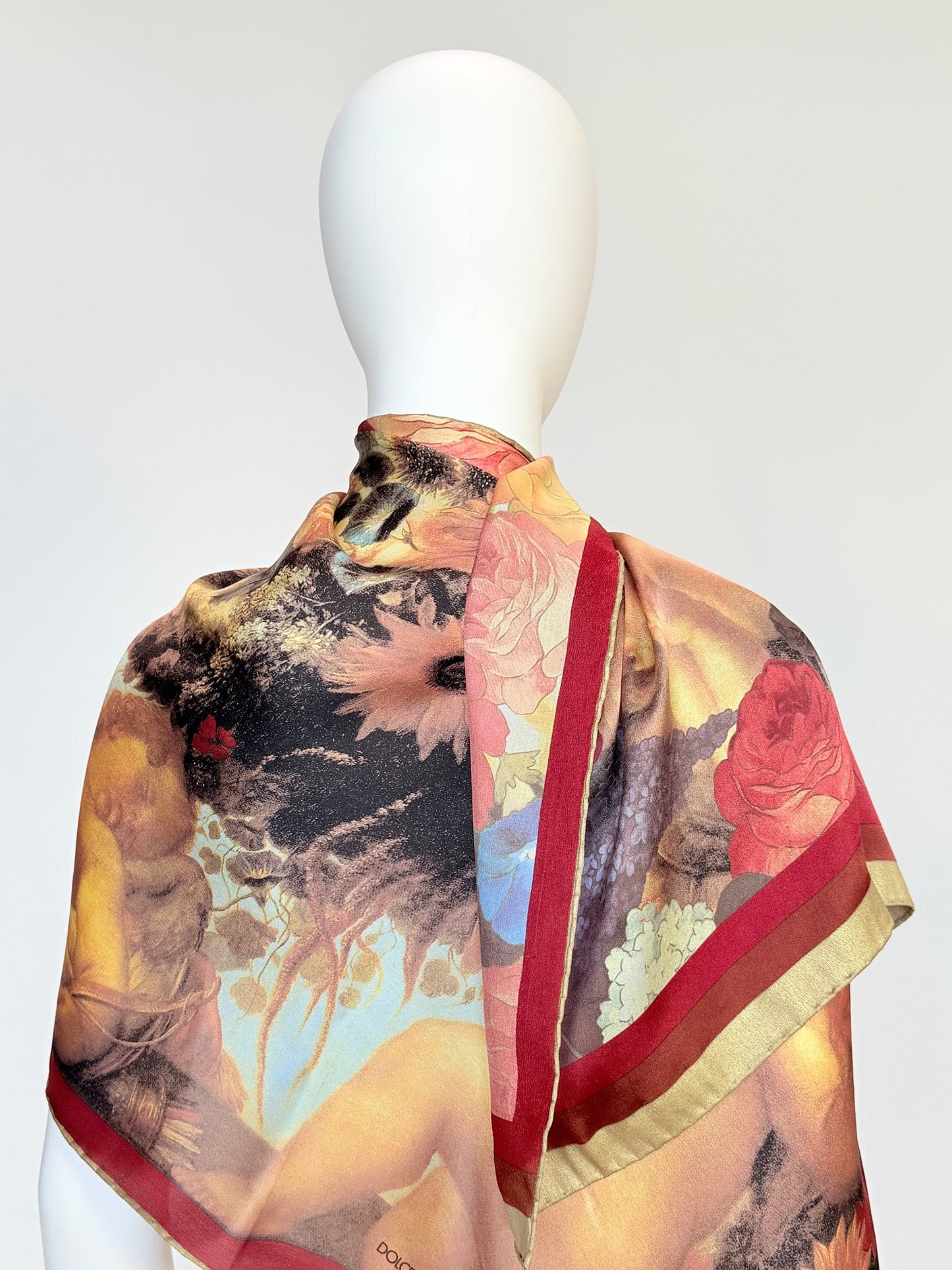 DOLCE & GABBANA 1990s Vintage Oversized Floral Baroque Print Silk Scarf 66x156 cm
