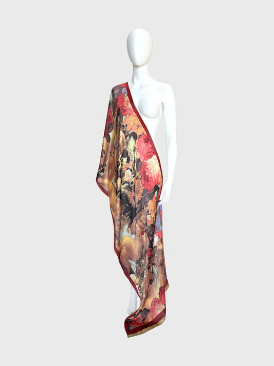 DOLCE & GABBANA 1990s Vintage Oversized Floral Baroque Print Silk Scarf 66x156 cm