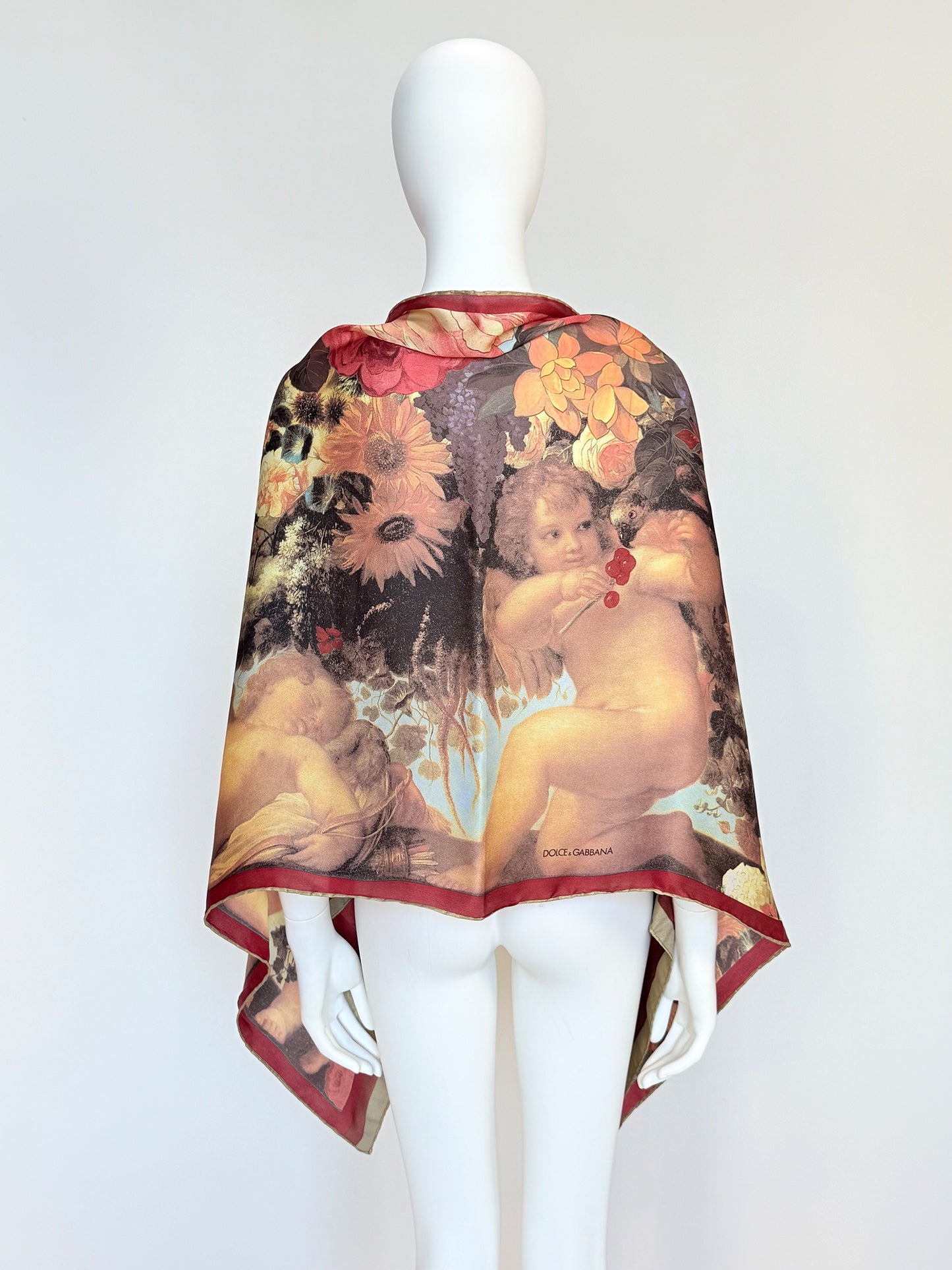 DOLCE & GABBANA 1990s Vintage Oversized Floral Baroque Print Silk Scarf 66x156 cm