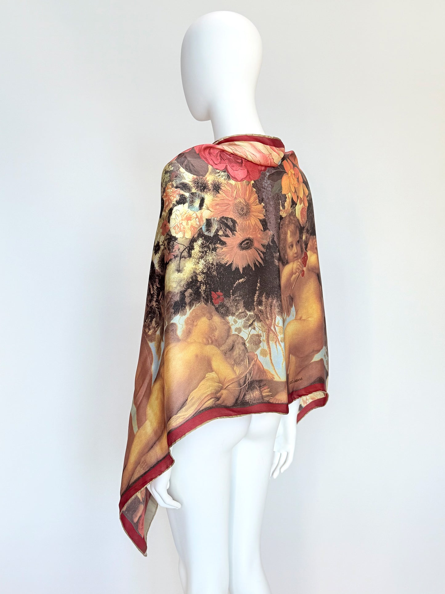 DOLCE & GABBANA 1990s Vintage Oversized Floral Baroque Print Silk Scarf 66x156 cm