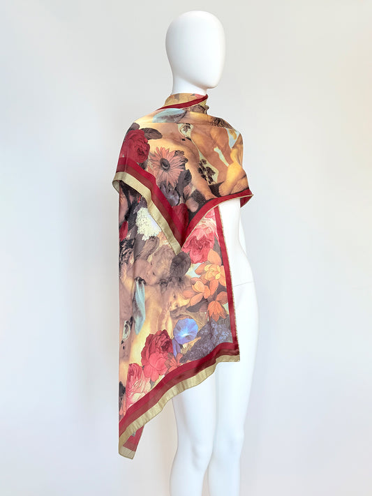 DOLCE & GABBANA 1990s Vintage Oversized Floral Baroque Print Silk Scarf 66x156 cm