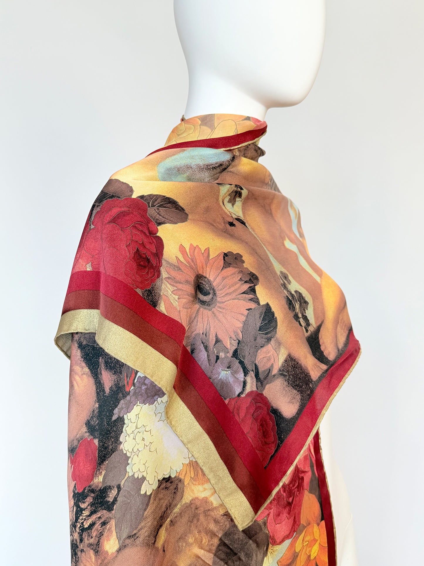 DOLCE & GABBANA 1990s Vintage Oversized Floral Baroque Print Silk Scarf 66x156 cm