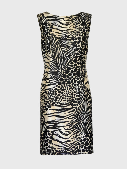 DOLCE & GABBANA Spring 1996 Vintage Animal Print Raw Silk Dress Size M