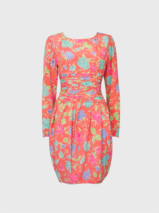 EMANUEL UNGARO Parallèle 1980s 1990s Vintage Floral Silk Day Dress Size XXS