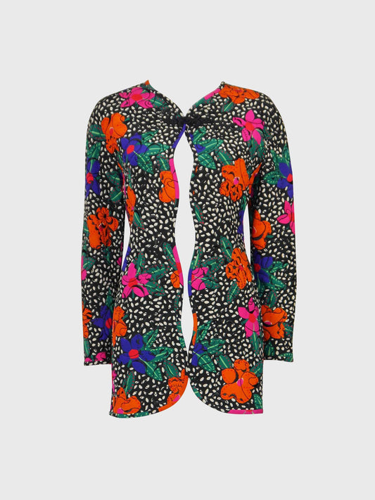 EMANUEL UNGARO 1980s 1990s Vintage Quilted Silk Evening Jacket w/ Curved Seam Size S