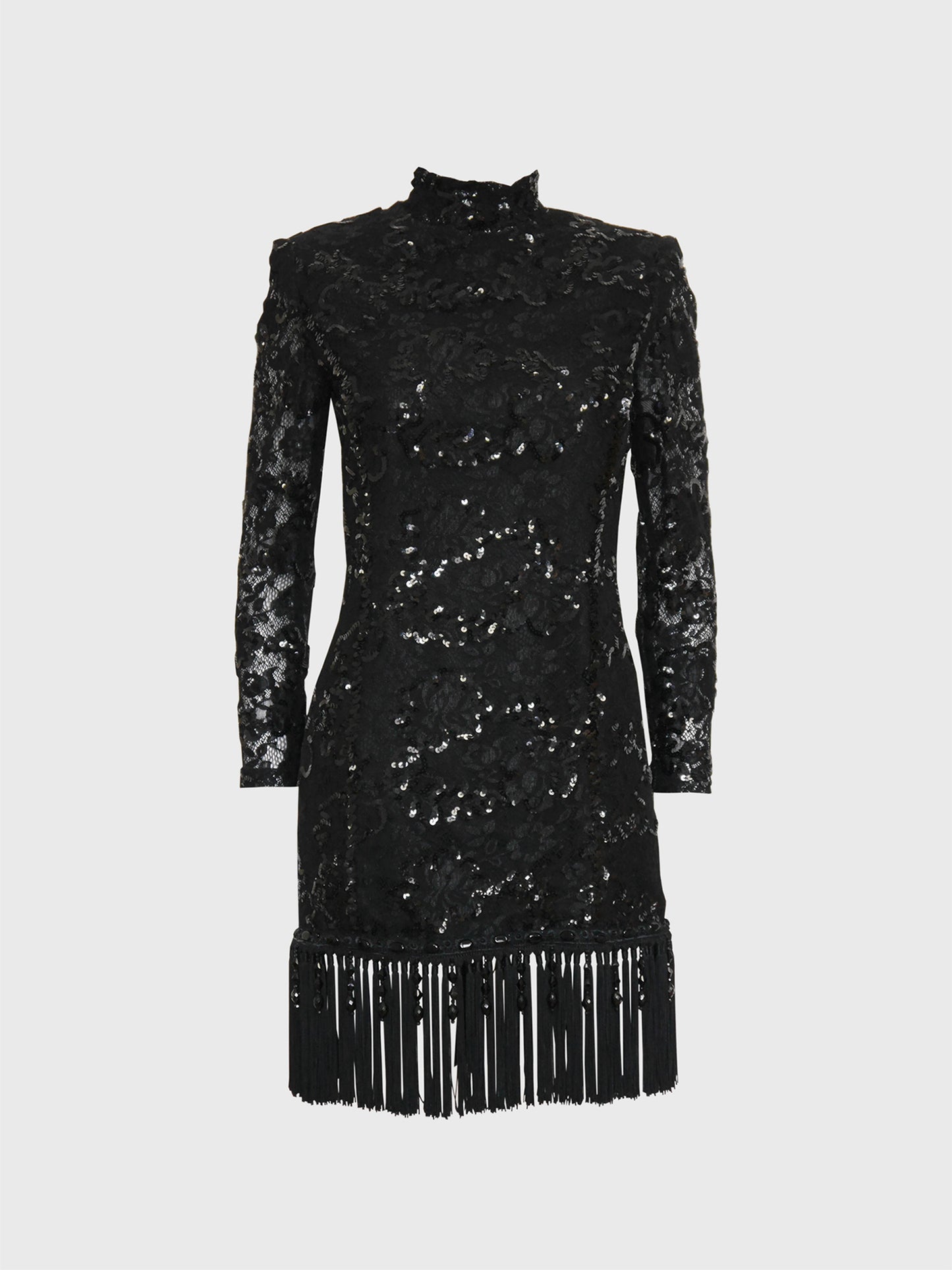 EMANUEL UNGARO c. Fall 1992 Vintage Fringed Lace Sequin Cocktail Dress Size XS