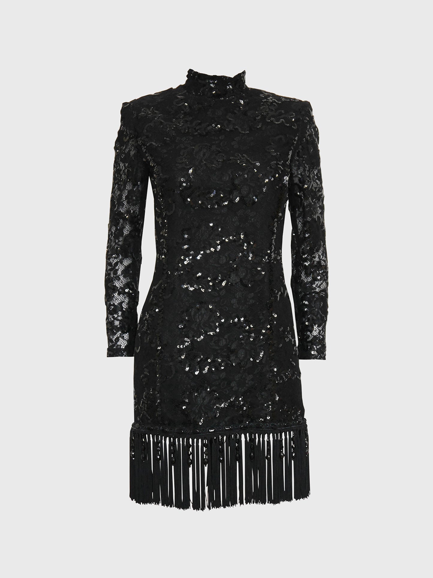 EMANUEL UNGARO c. Fall 1992 Vintage Fringed Lace Sequin Cocktail Dress Size XS