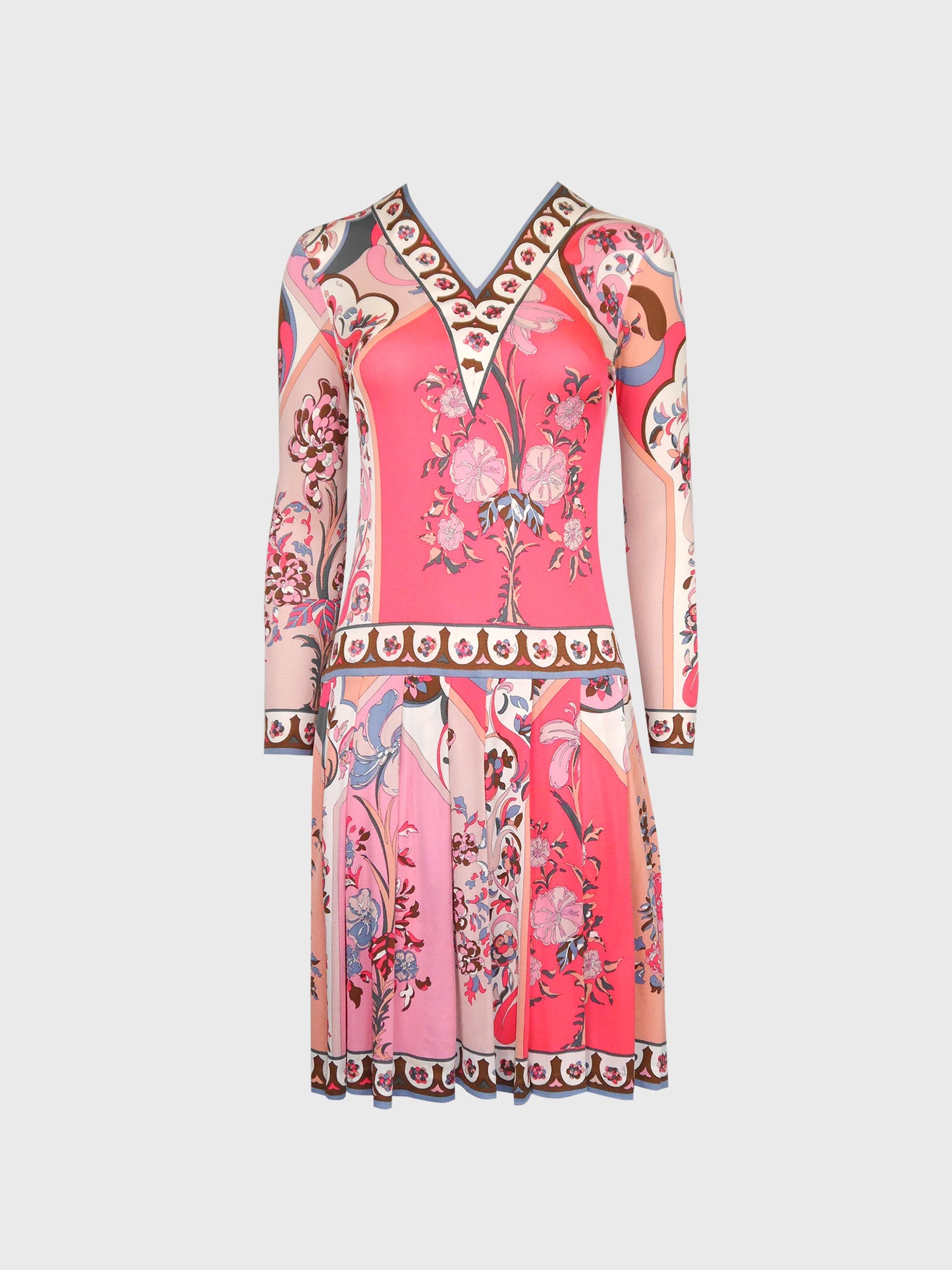 EMILIO PUCCI 1960s Vintage Signature Print Silk Jersey Dress Size XS