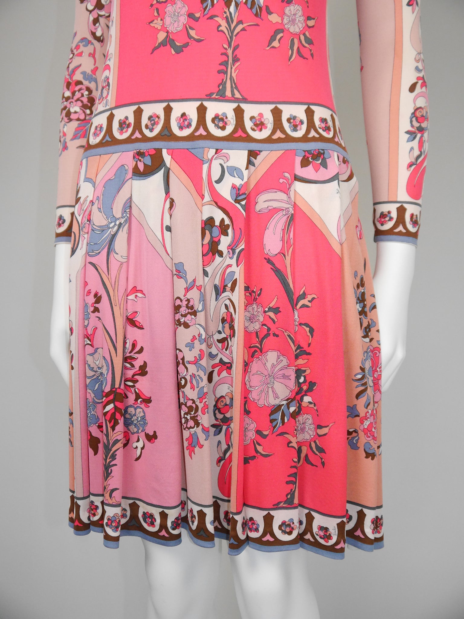EMILIO PUCCI 1960s Vintage Signature Print Silk Jersey Dress Size XS