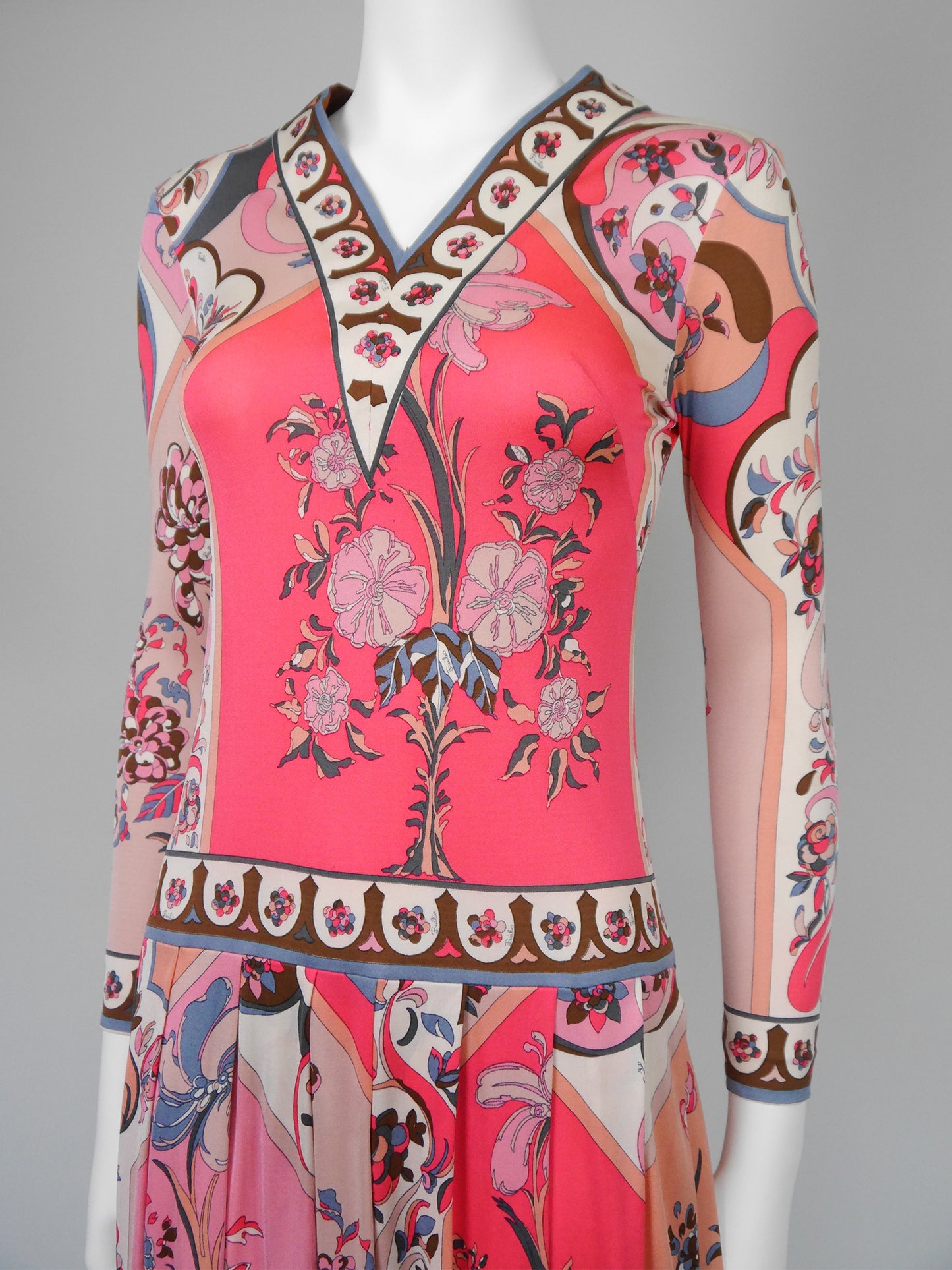 EMILIO PUCCI 1960s Vintage Signature Print Silk Jersey Dress Size XS