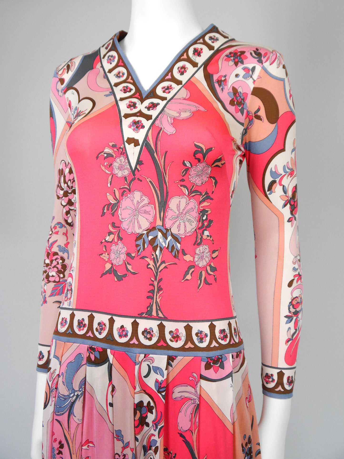 EMILIO PUCCI 1960s Vintage Signature Print Silk Jersey Dress Size XS