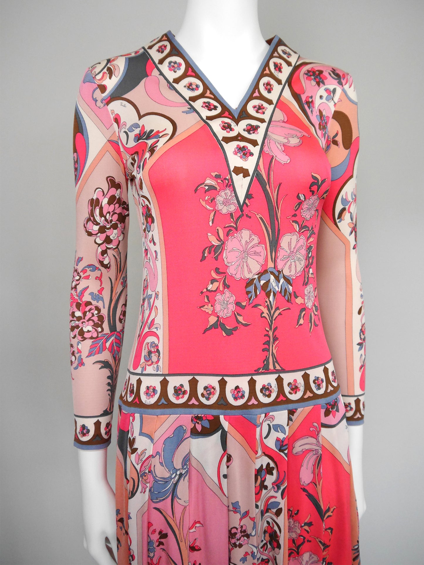 EMILIO PUCCI 1960s Vintage Signature Print Silk Jersey Dress Size XS