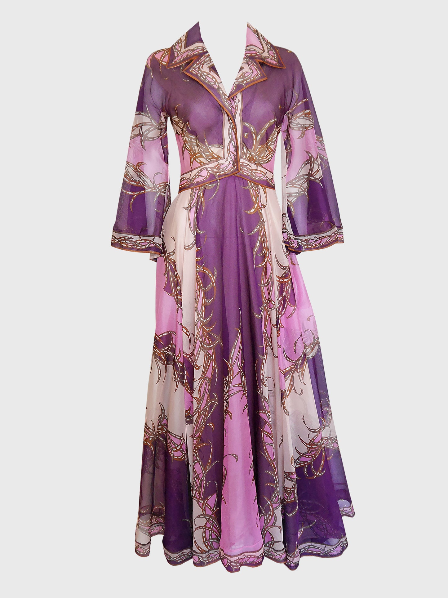 EMILIO PUCCI c. 1973 Vintage Silk Organza Evening Dress