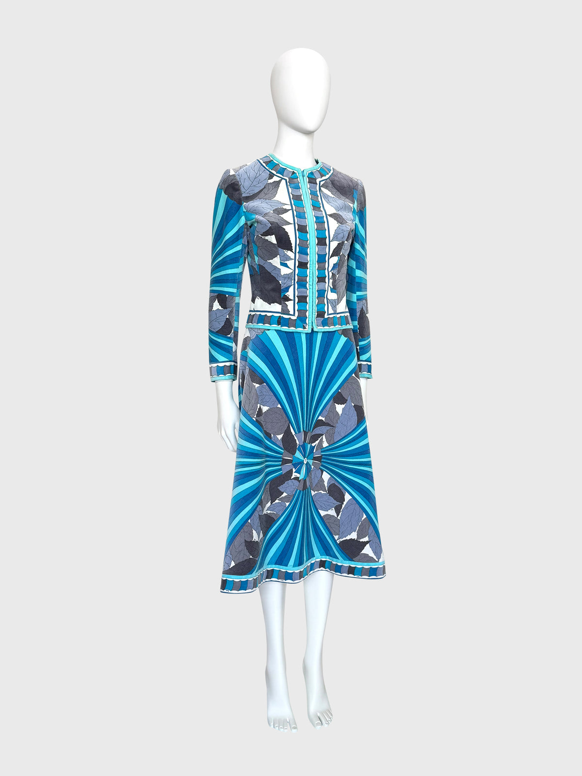 EMILIO PUCCI 1974 Vintage Manila Print Velvet Jacket & Skirt Suit Size XS
