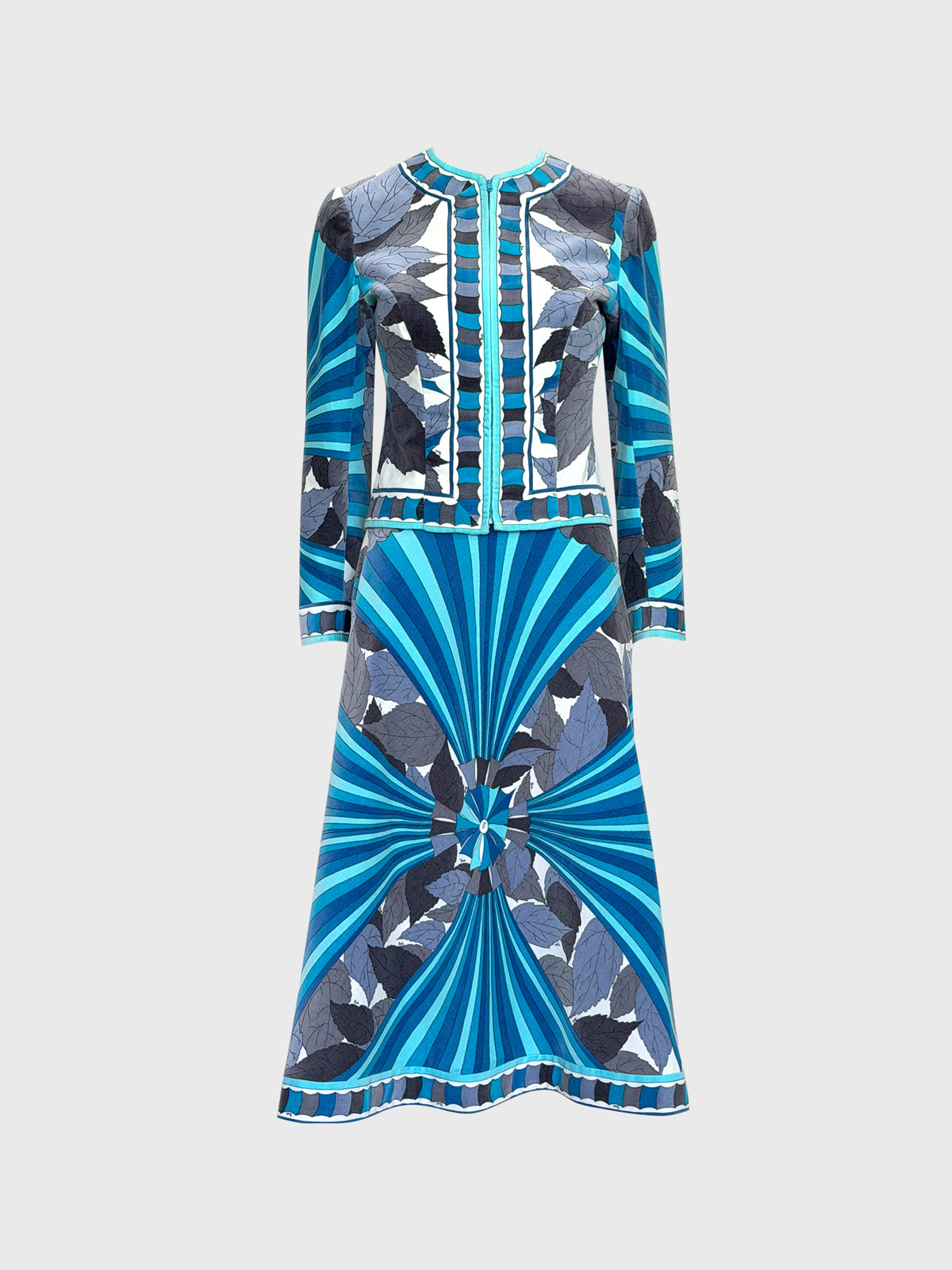 EMILIO PUCCI 1974 Vintage Manila Print Velvet Jacket & Skirt Suit Size XS