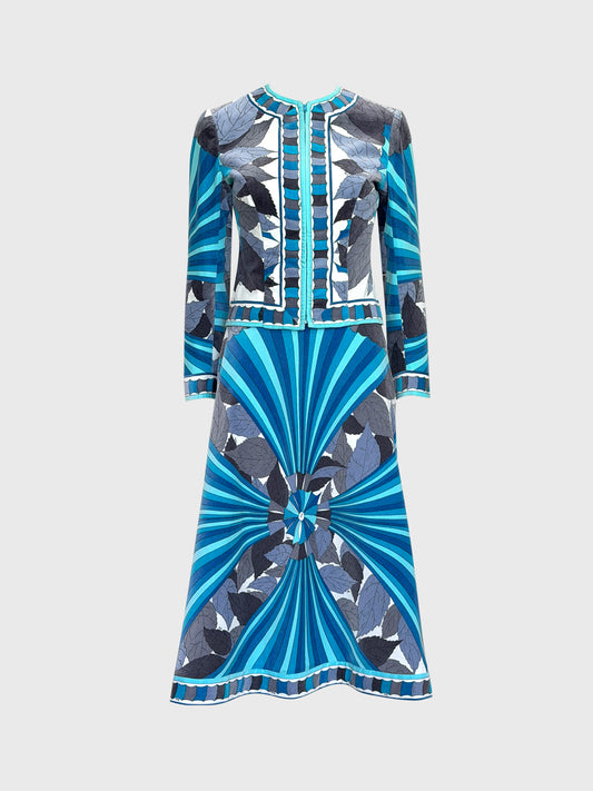 EMILIO PUCCI 1974 Vintage Manila Print Velvet Jacket & Skirt Suit Size XS