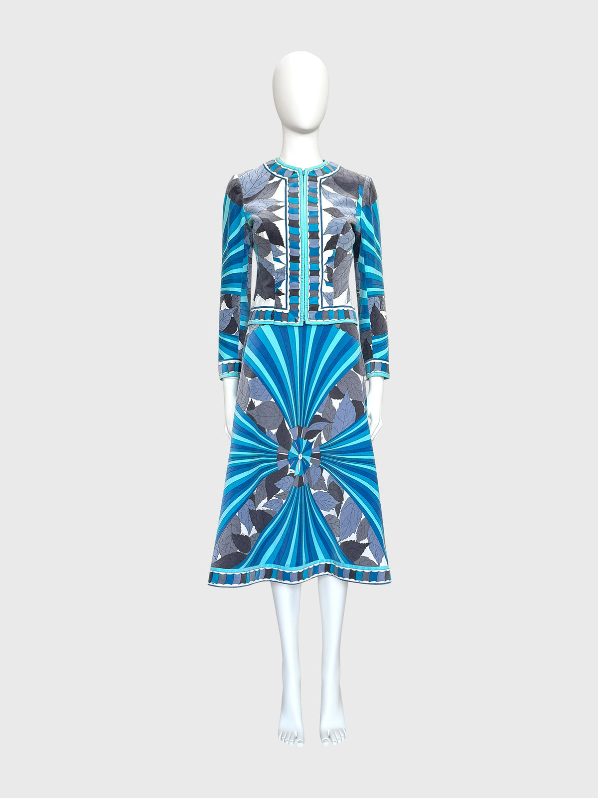 EMILIO PUCCI 1974 Vintage Manila Print Velvet Jacket & Skirt Suit Size XS