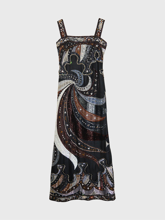EMILIO PUCCI Vintage Couture Crystal Embellished Silk Evening Dress Size XXS